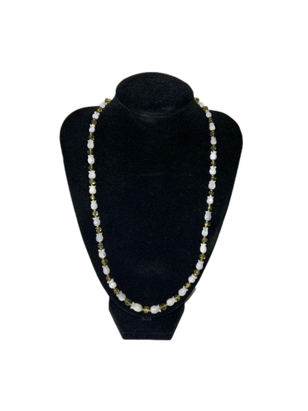 Beaded NECKLACE! Cute Lime green & Pearl White Beads